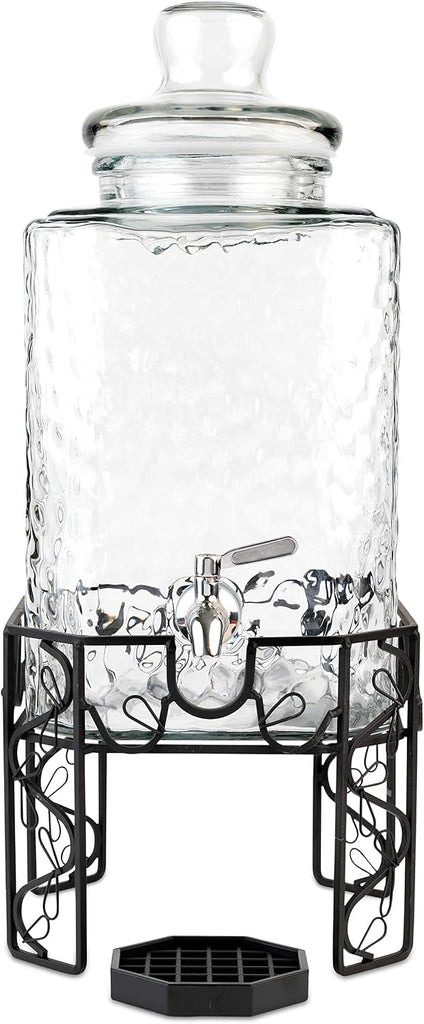 2.5 Gallon with Stainless Steel Spigot, Metal Stand, and Drip Tray - Mason Jar Style Drink Dispenser for Parties