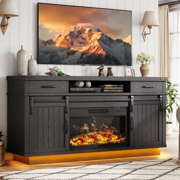 For TVs up to 65", Electric Fireplace with 3D Flame, Farmhouse LED Light Entertainment Center TV Console with with 2