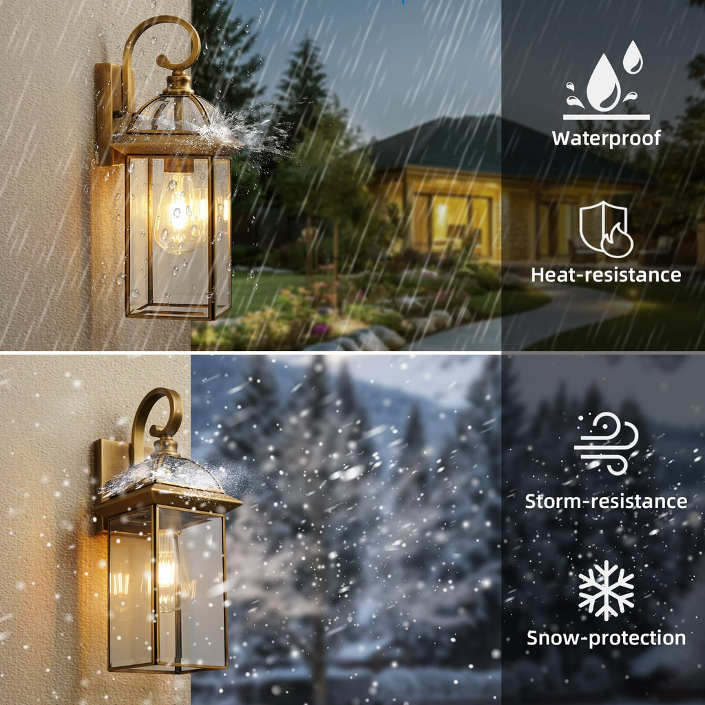 Brass Outdoor Wall Lights, Waterproof Porch Sconces, Bulbs Included, 2-Pack