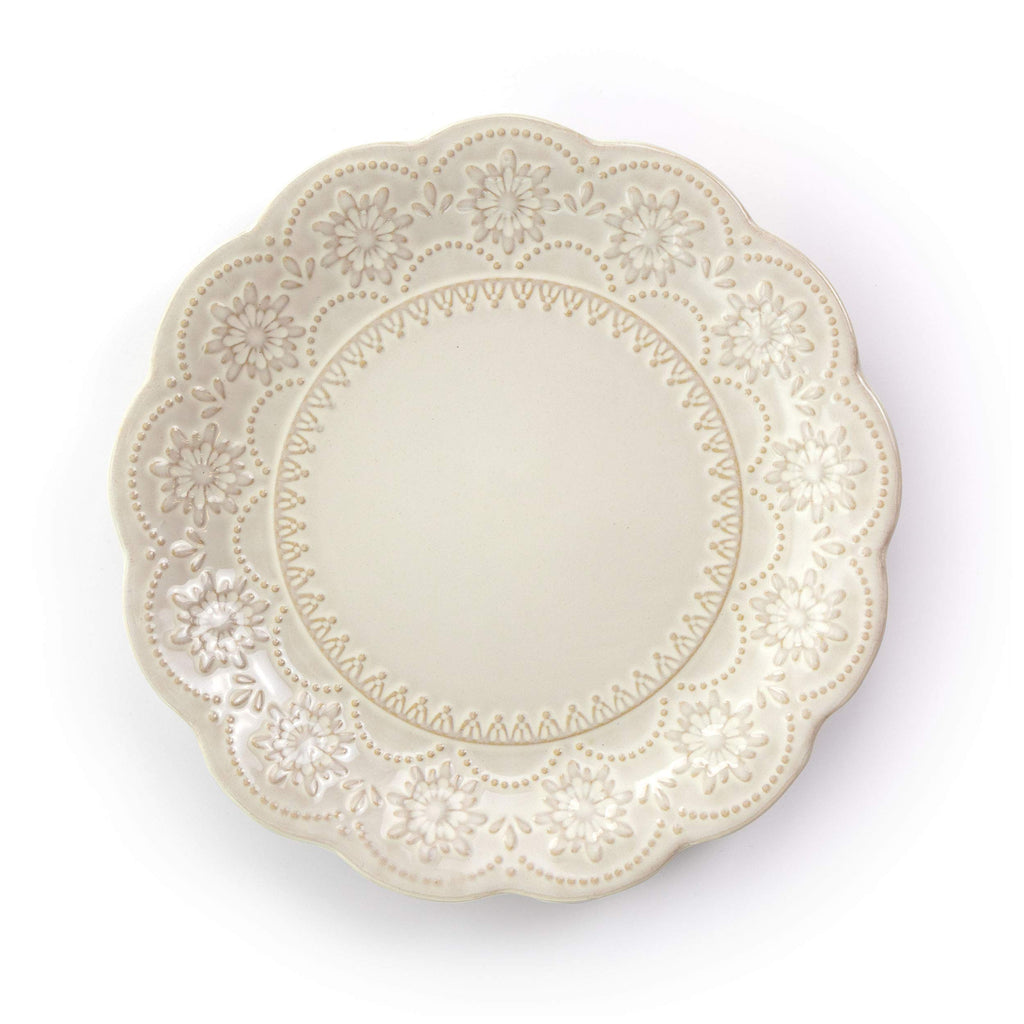 Embossed Scalloped Stoneware Dinnerware Dish Set, 16 Piece, Ivory