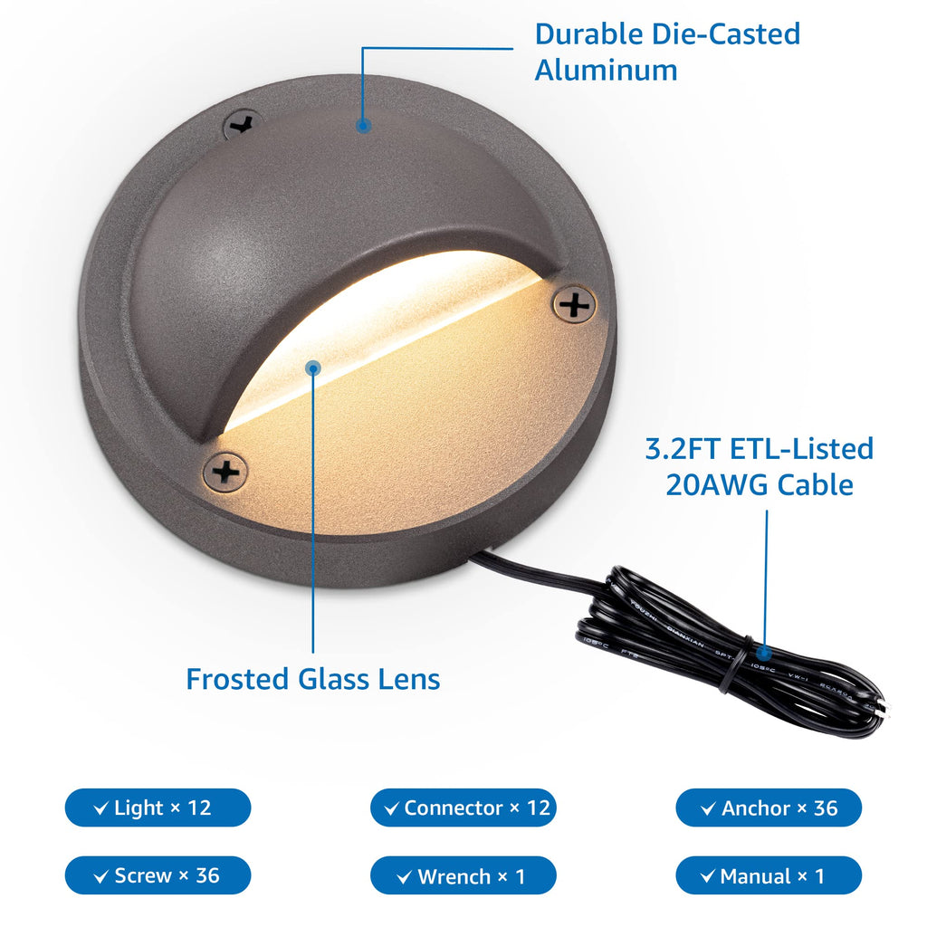 5W 4" Low Voltage Deck Lights LED 3000K Brown Cast-Aluminum 12-Pack
