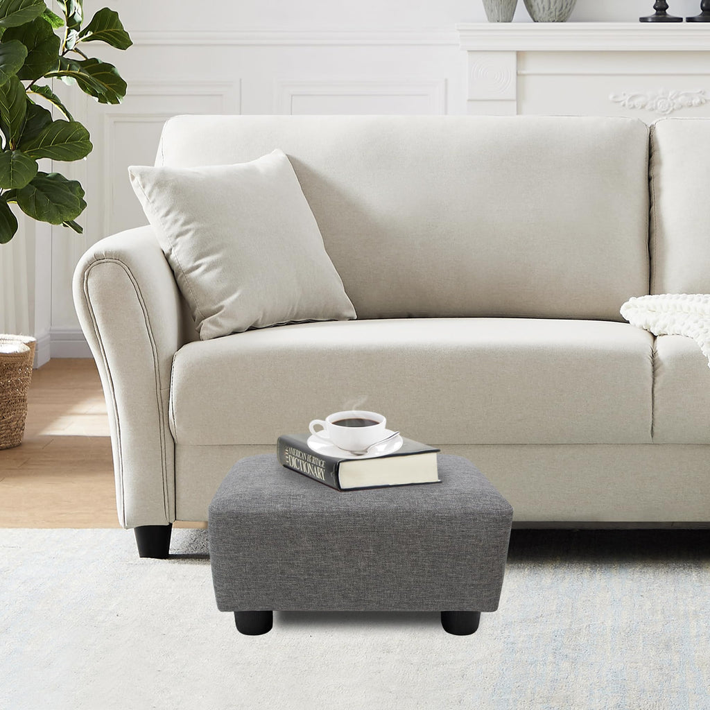 Small Foot Stool Ottoman Footstool with Legs Under Desk Footrest Bedroom and Office, Linen-Grey