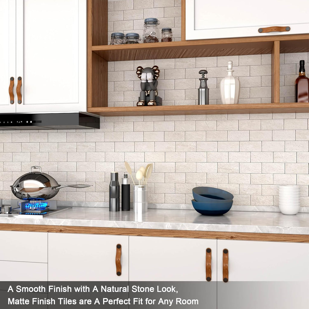 Marble Peel Stick Backsplash Tile Kitchen Rustic Beige 10pcs