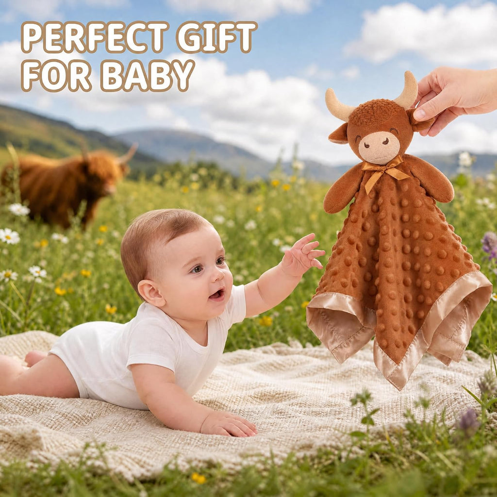Loveys for Babies Highland Cow Security Blanket Baby Girl and Boy Gifts Newborn Soft Lovie for Infant and Toddler