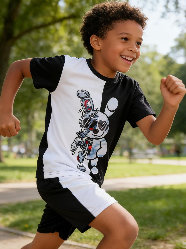 Kids Toddler Boy Clothes Outfits Bear Print Tee + Plaid Shorts 2 Pieces Summer Shorts Set
