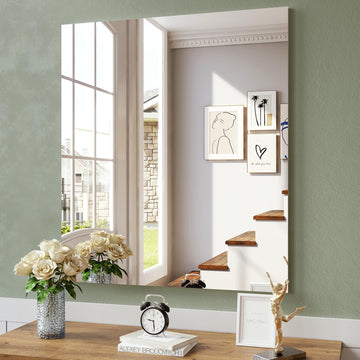 Frameless Mirror, 28x32 Inch Bathroom Mirrors for Over Sink, Large Tempered Glass Square Wall Mirror, Frameless