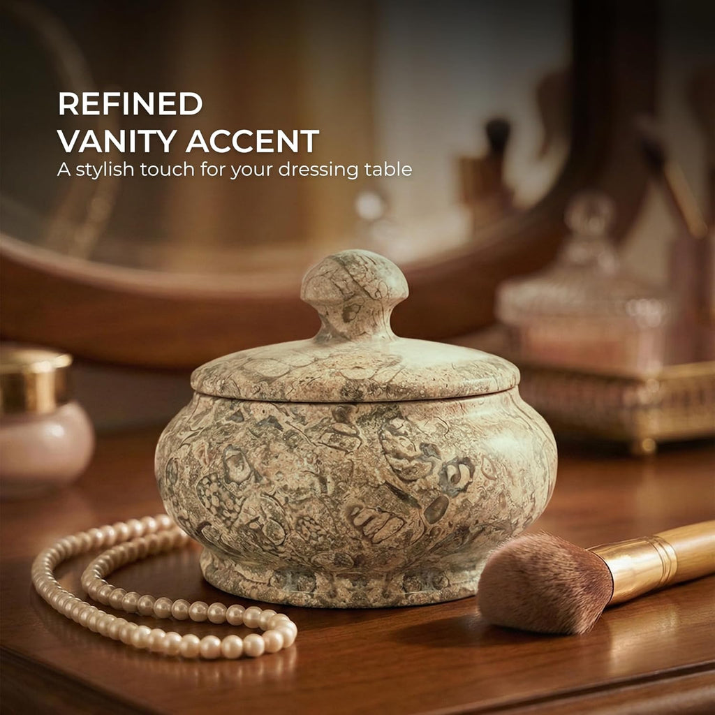 Natural Decorative Marble Jar with Lid - 3 Inch Polished Marble Salt Cellar & Spice Jar - Small Jewelry Box &