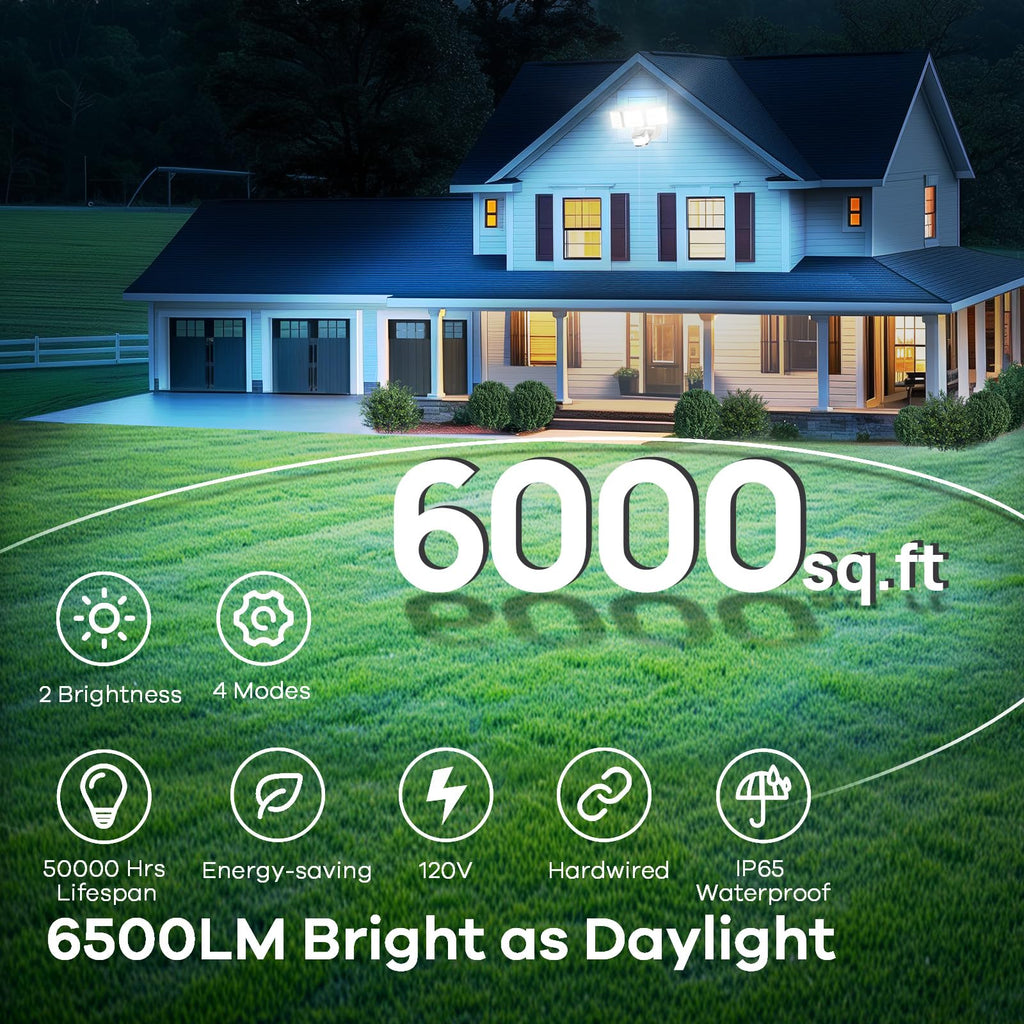 Motion Sensor Outdoor Flood Light 42W, Super Bright LED Security Light, Dusk to Dawn/Auto/Manual Modes, IP65