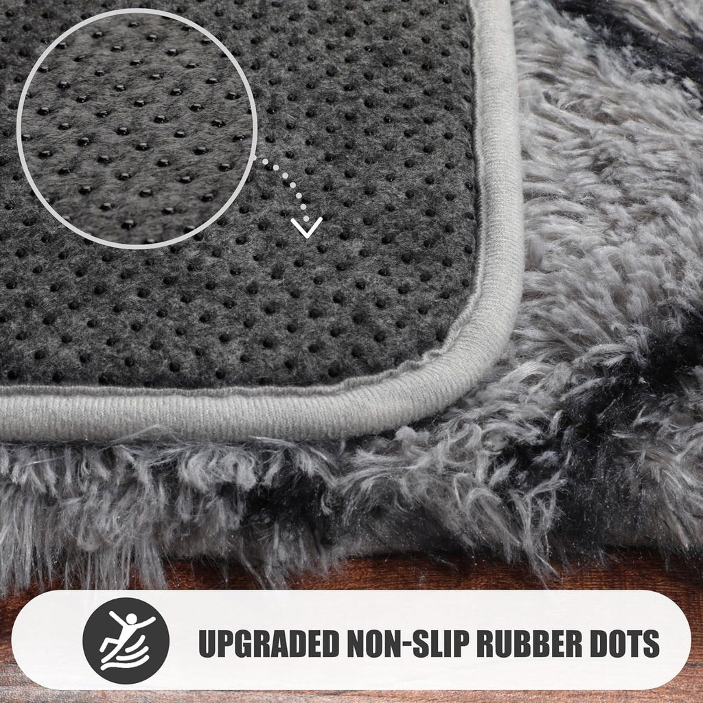 6x9 Area Rugs for Living Room Bedroom, Large Fluffy Grey and Black Throw Rug, Geometric Soft Plush Shaggy Fuzzy Floor