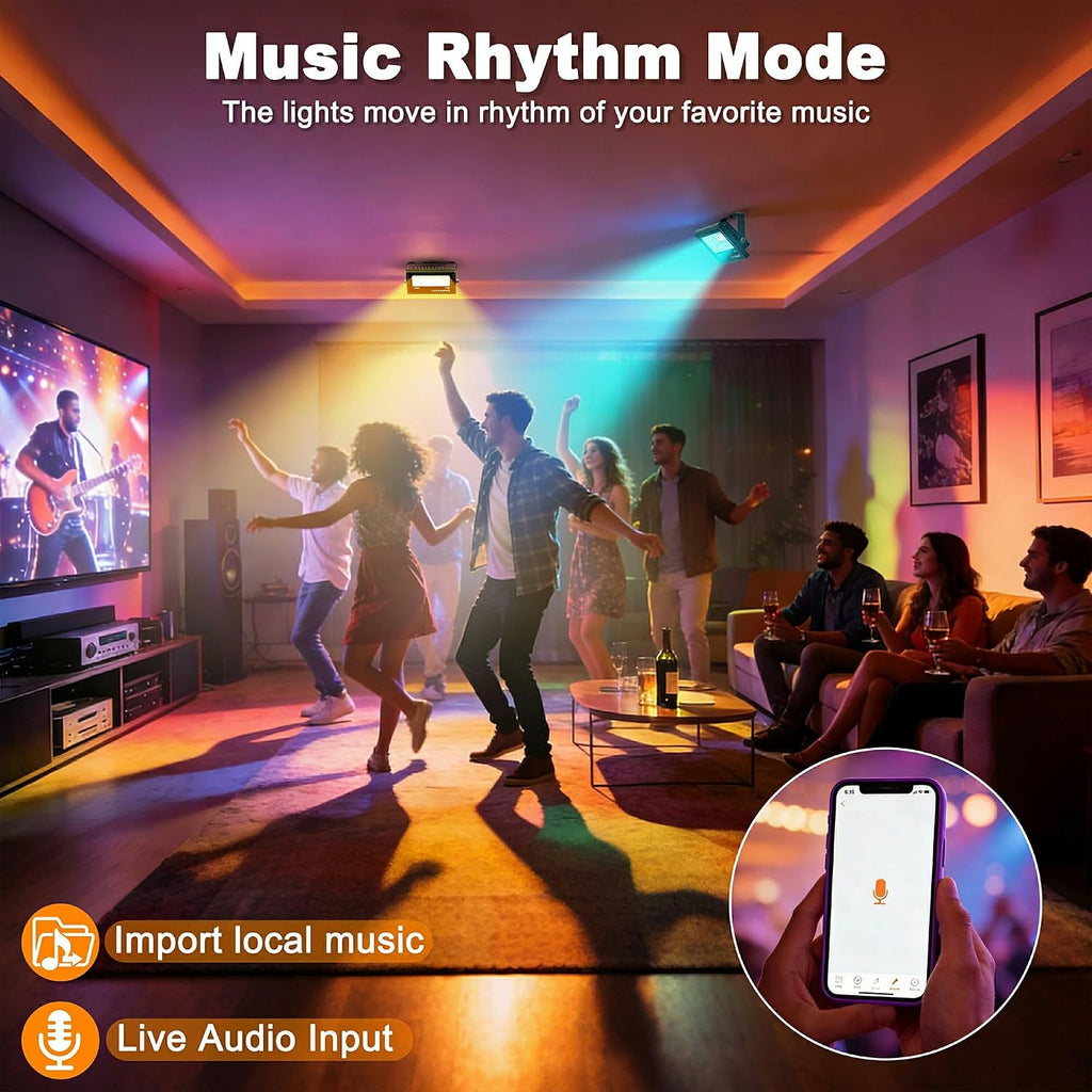 LED Flood Light Outdoor,Bluetooth RGBCW Flood Light with APP Control,25w Color Changing LED Light with 16 Million