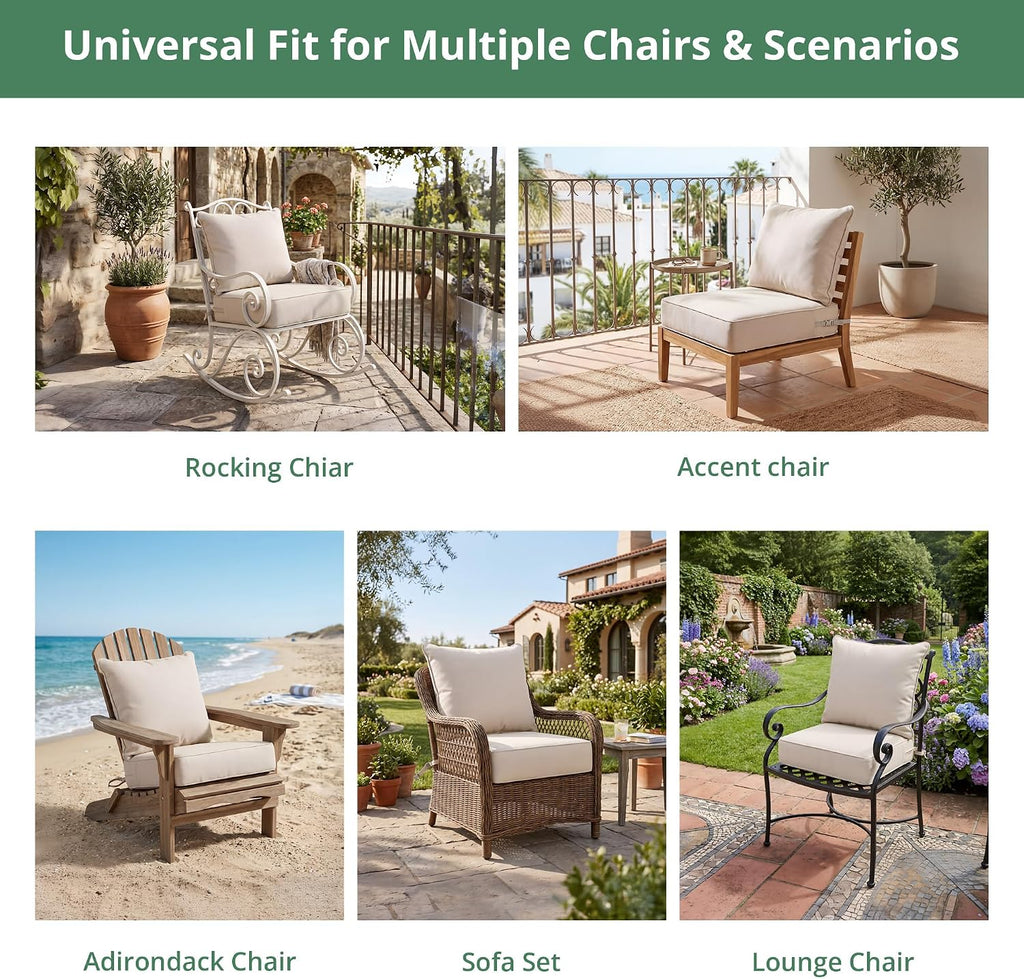 6" Thick Outdoor Cushion 24 x 24 Inch, Deep Seat Waterproof Patio Chair | Cushions with Adjustable Buckle Straps &