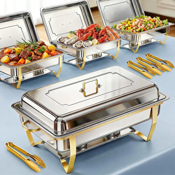 4 Pack 11QT Rectangular Chafing Dishes for Buffet with 4Tongs