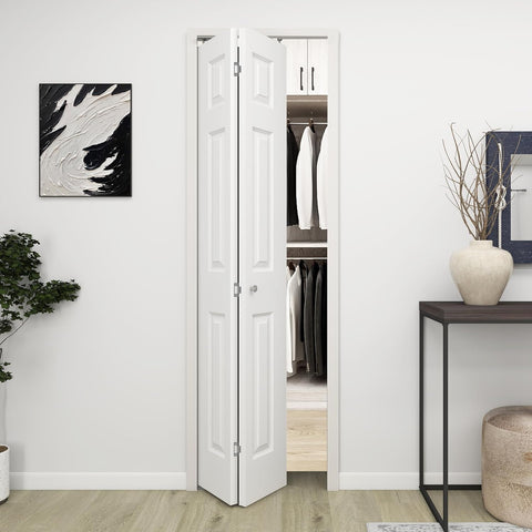 24 in.x 80 in. Bifold Barn Door, 6 Panel White Primed Bifold Closet Door, Hollow Core Interior Barn 