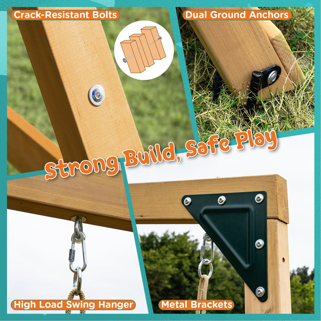 Playground Cedar Wooden Swing Set for Backyard with Playhouse