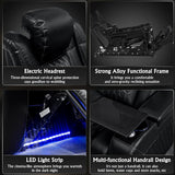 Home Theater Seating,Top-Grain Leather Recliner Sofa, Zero Gravity Power Reclining Couch with Ambient LED Lights