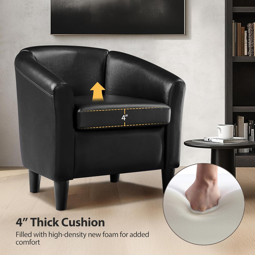 Faux Leather Club Chair, Modern Accent Chair, Black