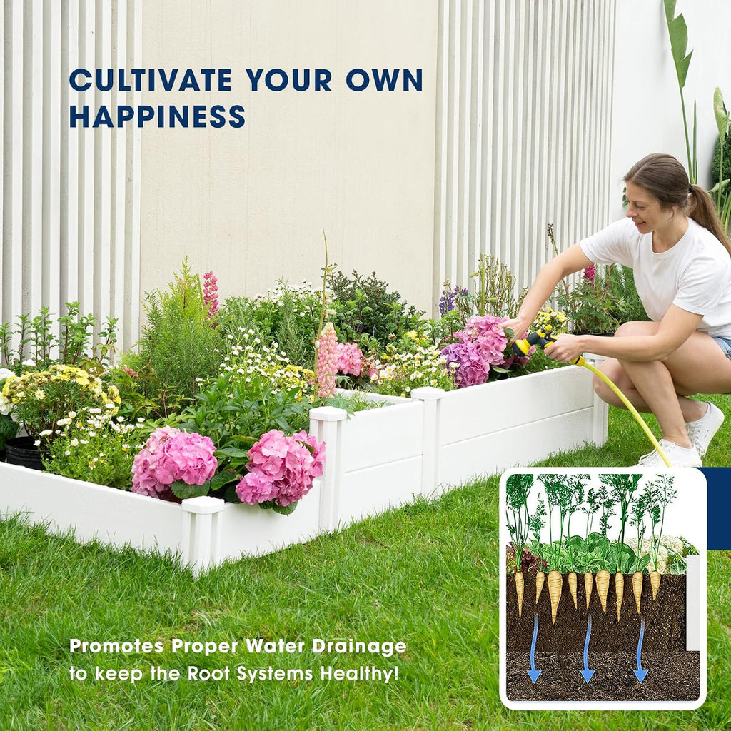 8x4x1ft Vinyl Raised Garden Bed, Maintenance-Free Outdoor Garden Planter Box, Never Rust or Rot, Durable Open-Bottom