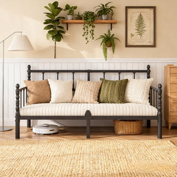 12 Inch Twin Metal Daybed Frame with Classic Headboard