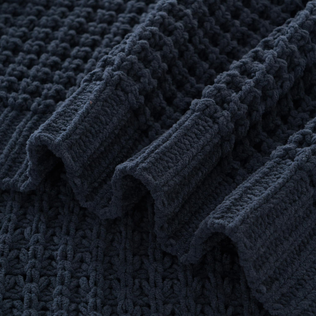Navy Blue Throw Blanket for Couch, Chenille Knitted Blue Blanket 60''x80''