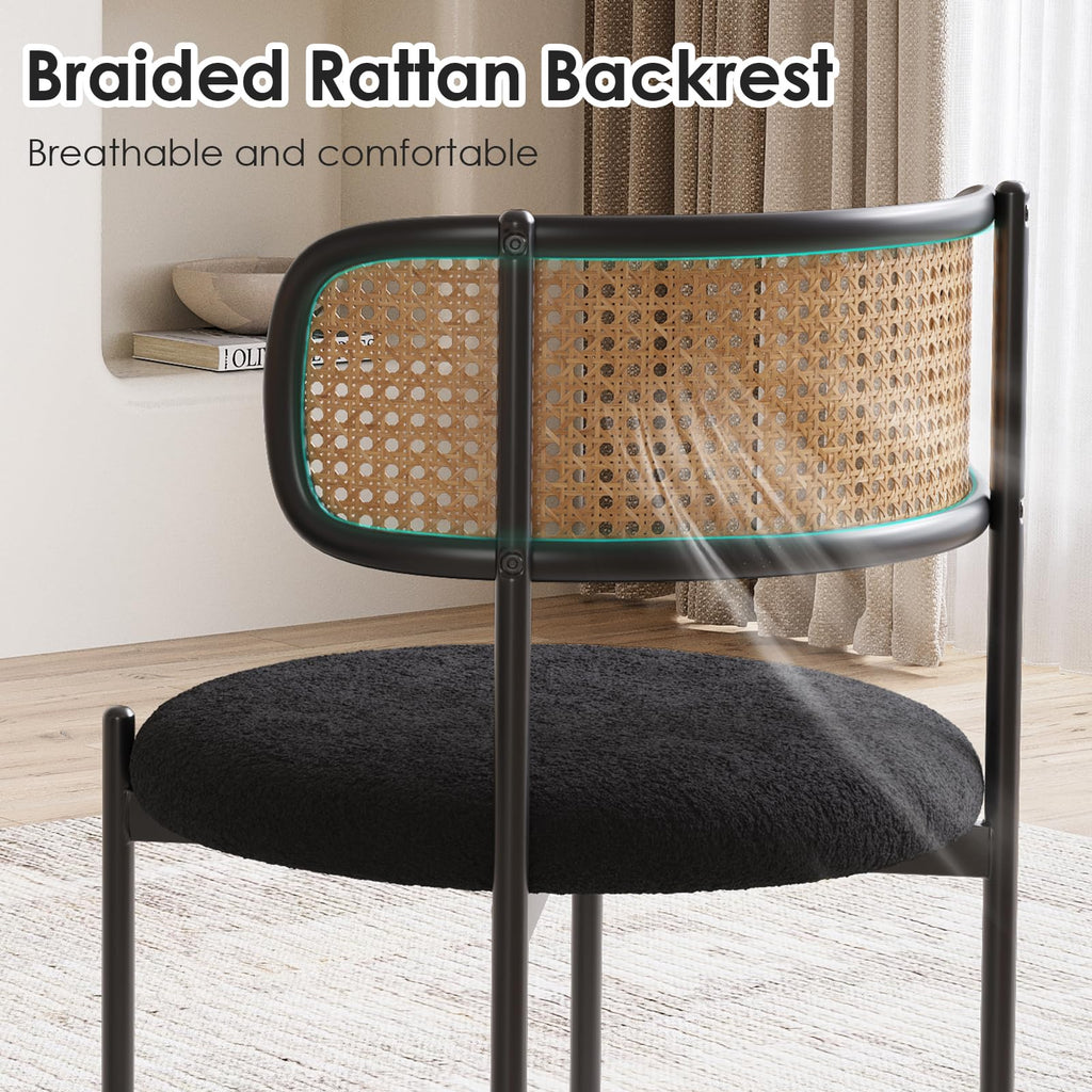 Kitchen Chairs Set of 4, Mid-Century Modern Dining Chairs, Kitchen Dining Room Chairs, Rattan Backrest Round