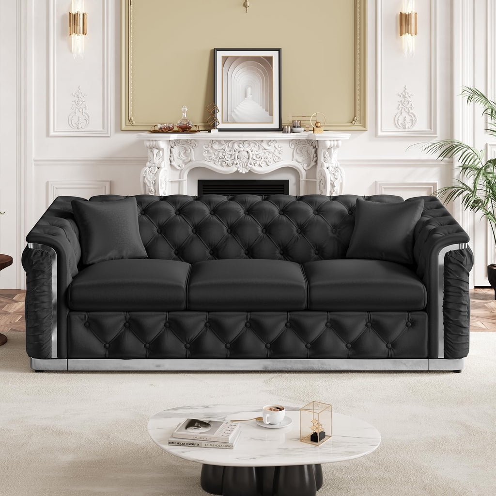 Chesterfield Sofa Set of 2, Luxury Black and Silver Couch, Black
