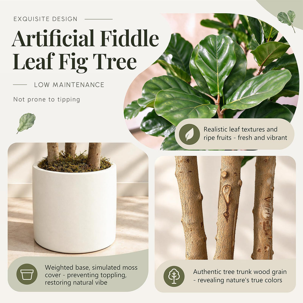 4ft Artificial Fiddle Leaf Fig Tree with White Planters