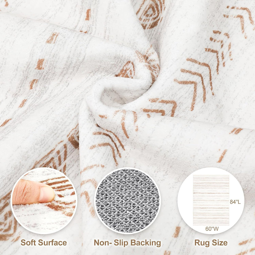 Area Rug Living Room Rugs: 5x7 Large Soft Machine Washable Boho Moroccan FarmNeutral Stain Resistant Indoor Floor Carpet