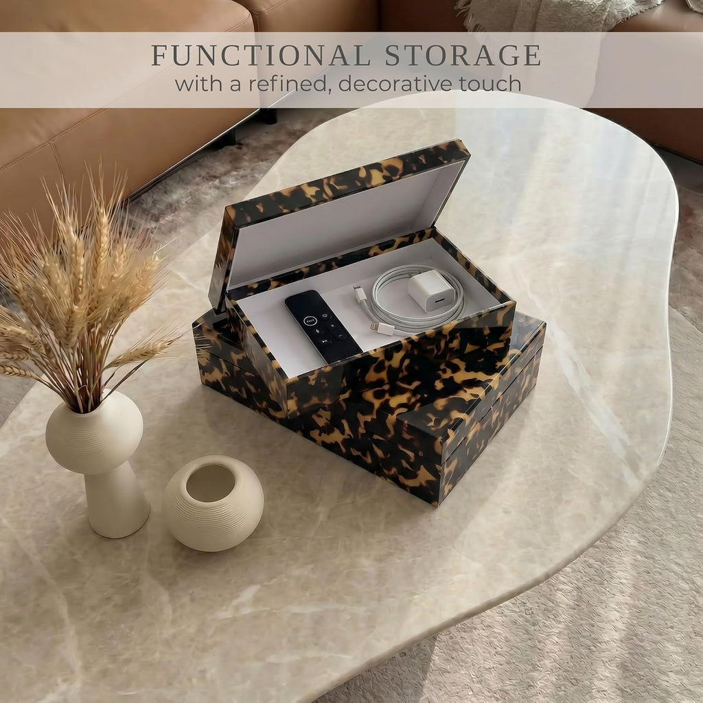 Decorative Storage Boxes Tortoise Shell Organizer Boxes - Set of 2