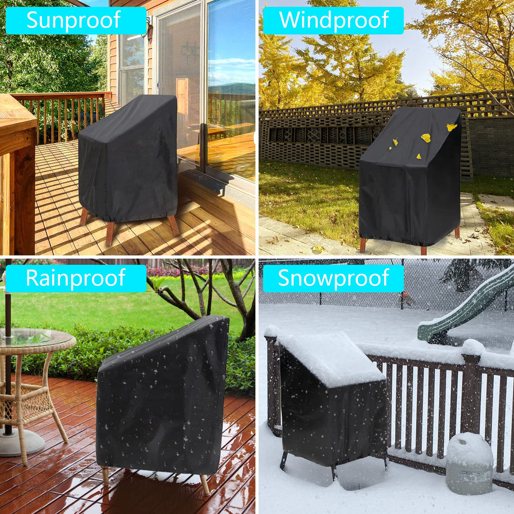 Outdoor Chair Covers, 2 Pack, 25"W x 25"D x 47"H, Waterproof, Black, Polyester Blend, Fits 4-6 Stackable Dining Chairs