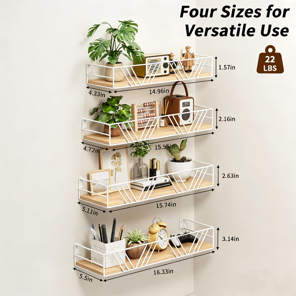 Floating Shelves for Wall, 4 Sets Rustic Shelf with Metal Frame