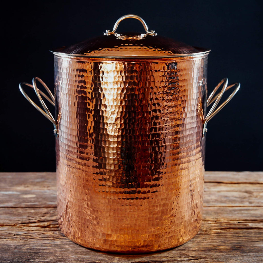 Big Beautiful Stock Pot with Lid | 14 Qt Capacity | 10 in Diameter, 12 in Deep | Pure Copper, Heavy Gauge, Hand