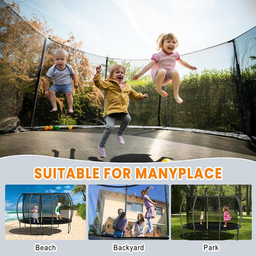 Trampoline Ø 244/370/427cm with All Parts, Pumpkin Design, Stable Frame Construction, Outdoor Trampoline with