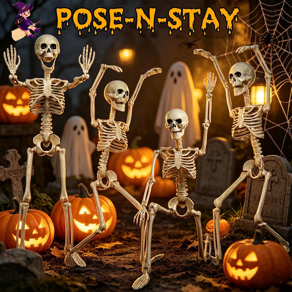 2-Pack 40" Pose-N-Stay Halloween Skeletons, Life-Size Full Body Realistic Posable Skeleton with Movable Joints - Set of 2