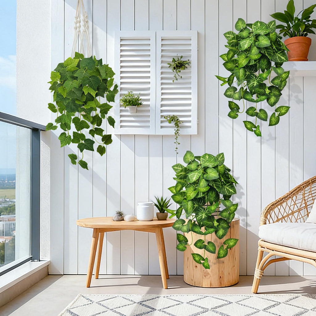 2 Pack Artificial Hanging Plants with White Pots 26.8''