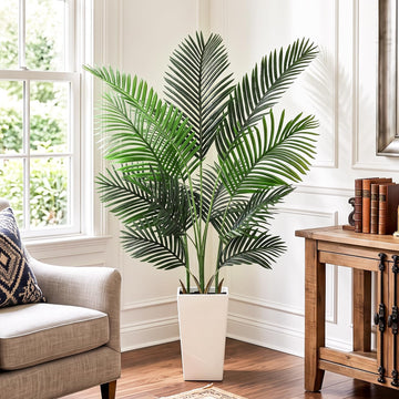 Artificial Palm Tree 5ft Tall Realistic Faux Palm Plant with Nursery Pot Living Room Decor Easy Setup Low Maintenance