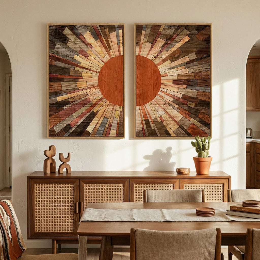 Large Framed Boho Mid Century Modern Wall Art, 24x36 Inch