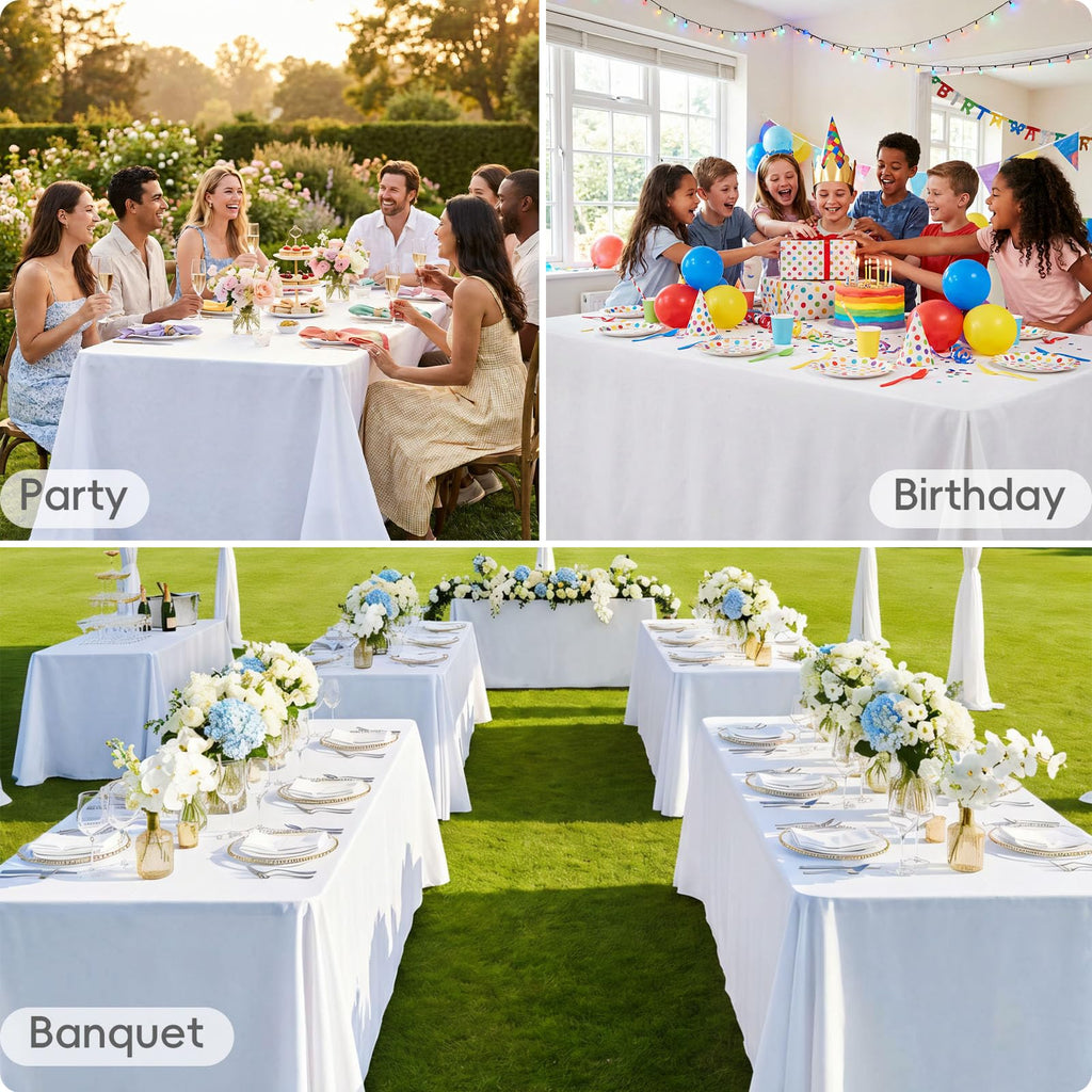 8 Pack White Rectangle Table Cloth 90 x 132 Inch For 6 Foot Tables