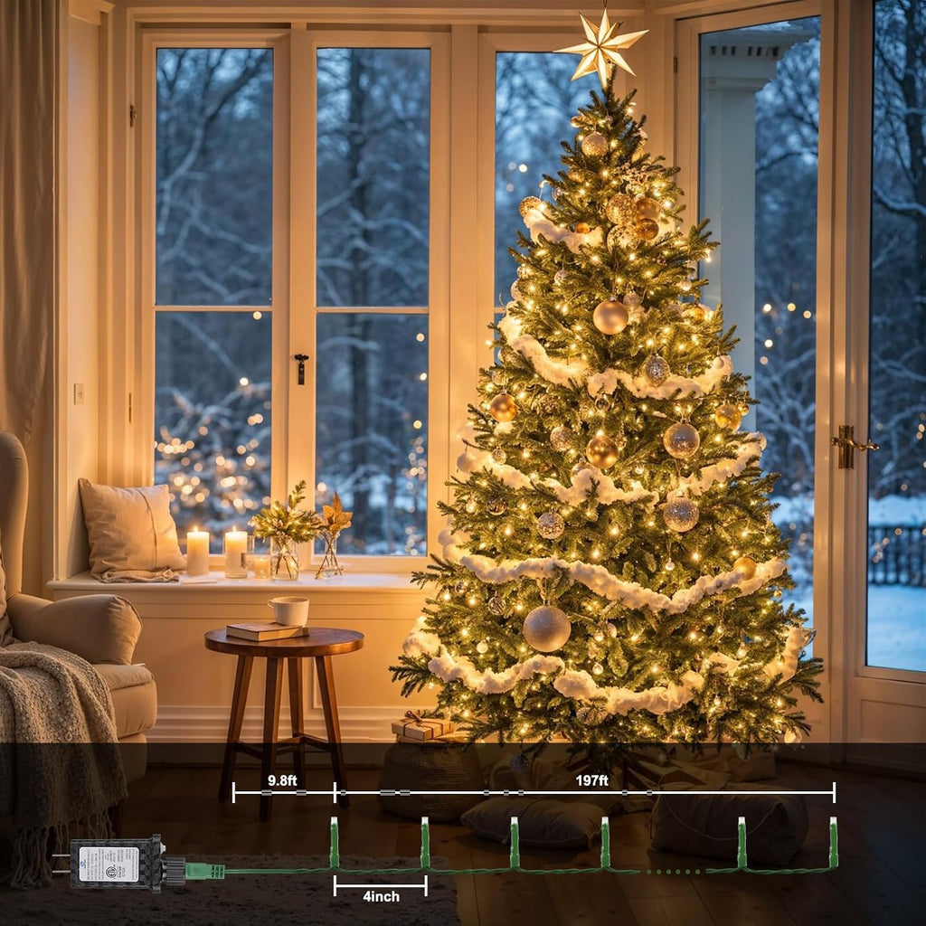 Extra Long Christmas Decorative Outdoor String Light 197 Feet 600LED 8 Modes Indoor Lights with Timer, Outdoor Indoor