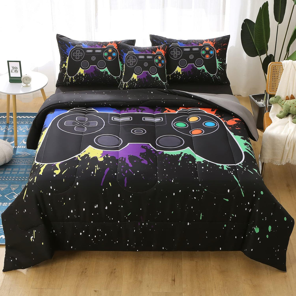 Twin Gamer Comforter Sets for Boys&Girls,6 Piece Bed in A Bag 3D Video Game Bedding -All Season Microfiber Gamer