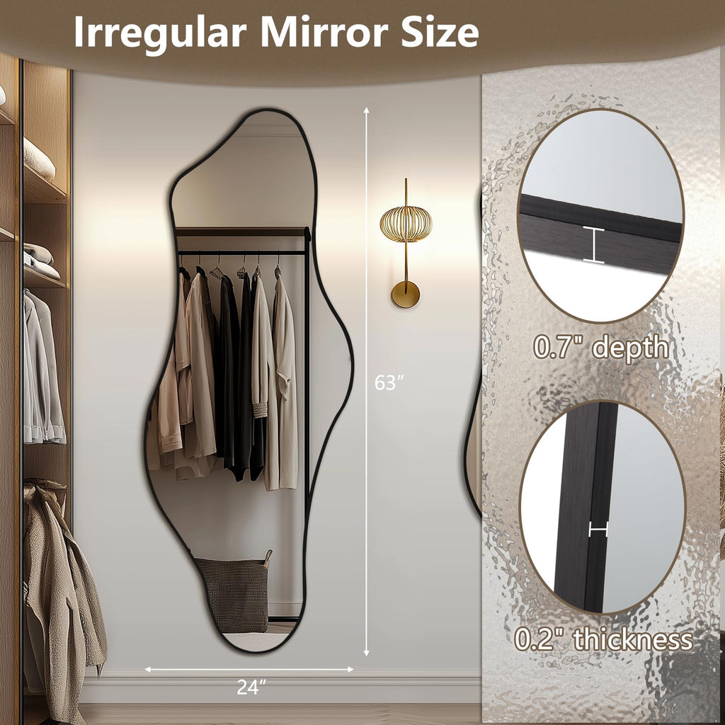 Irregular Mirror 63"x24" Cloud Vanity Mirror Wall Decor, Black
