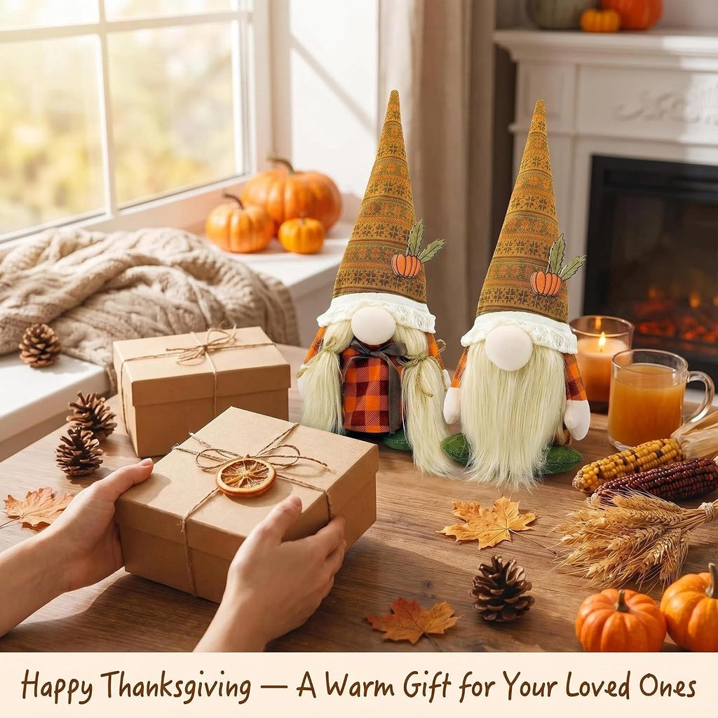 Fall Decorations - Thanksgiving Pumpkin Gnomes Decor - Set of 2