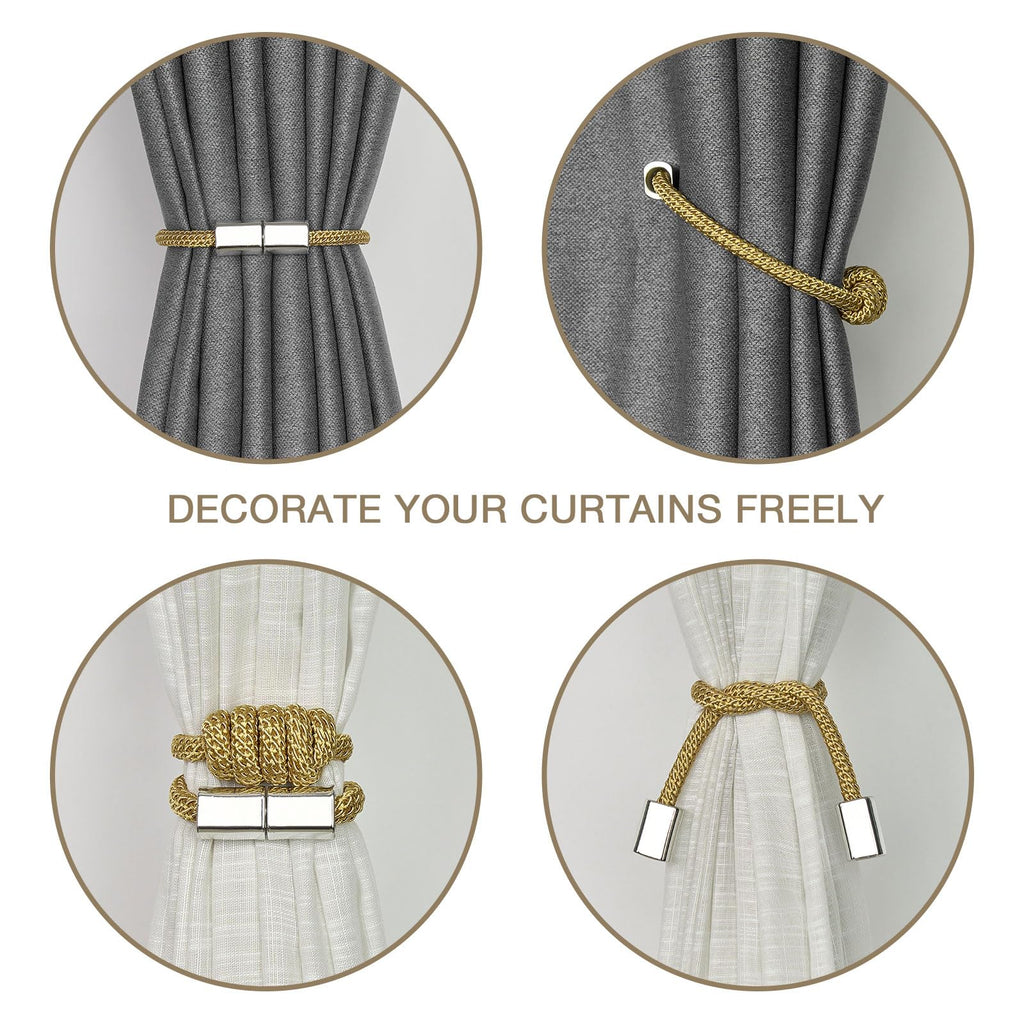 Mini Magnetic Curtain Tiebacks Modern Simple Style Drape Tie Backs Elegant Hand Weave Rope Knot Decorative - 4 Pack