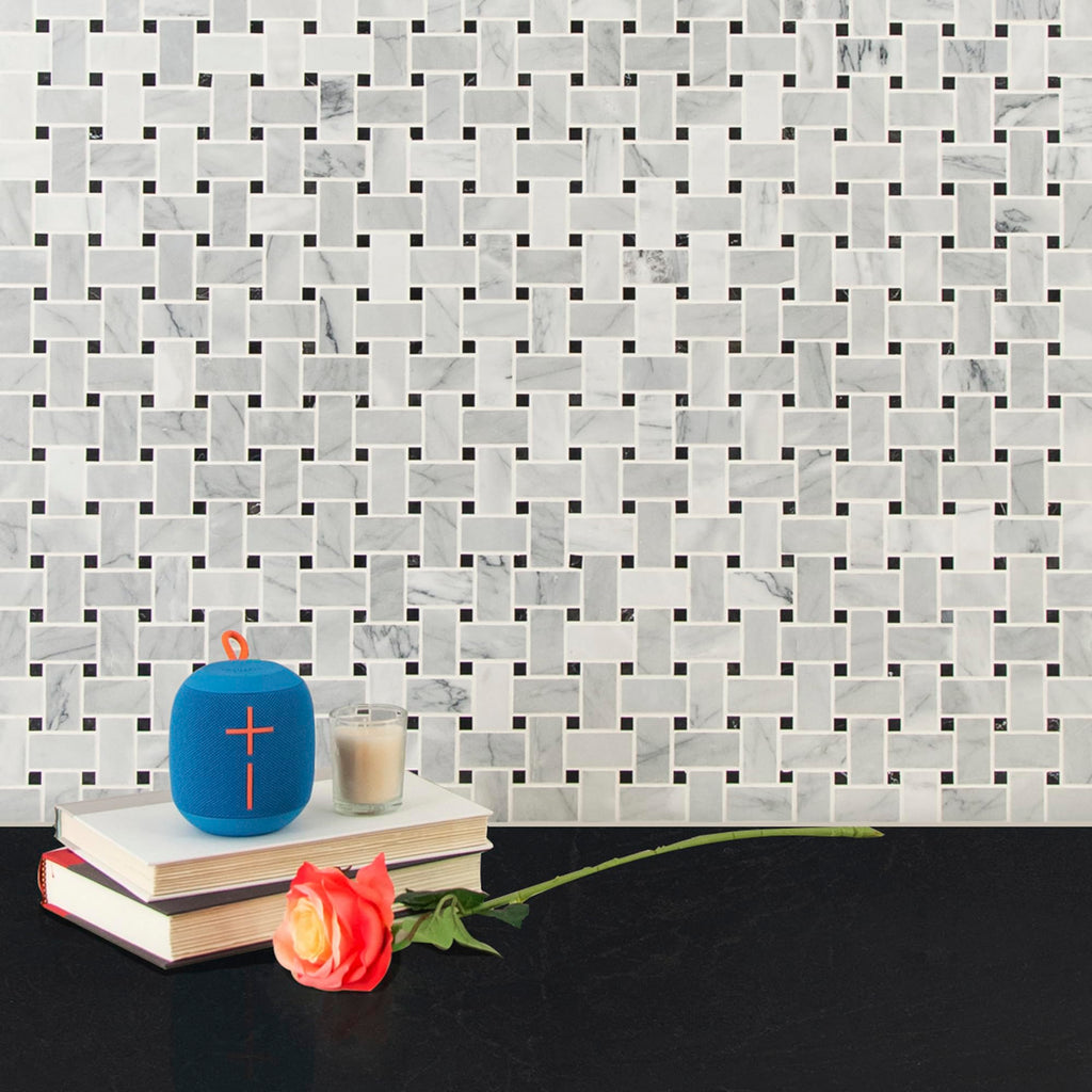 Marble Mosaic Wall Tile | Greecian White Basketweave | 12" x 12"