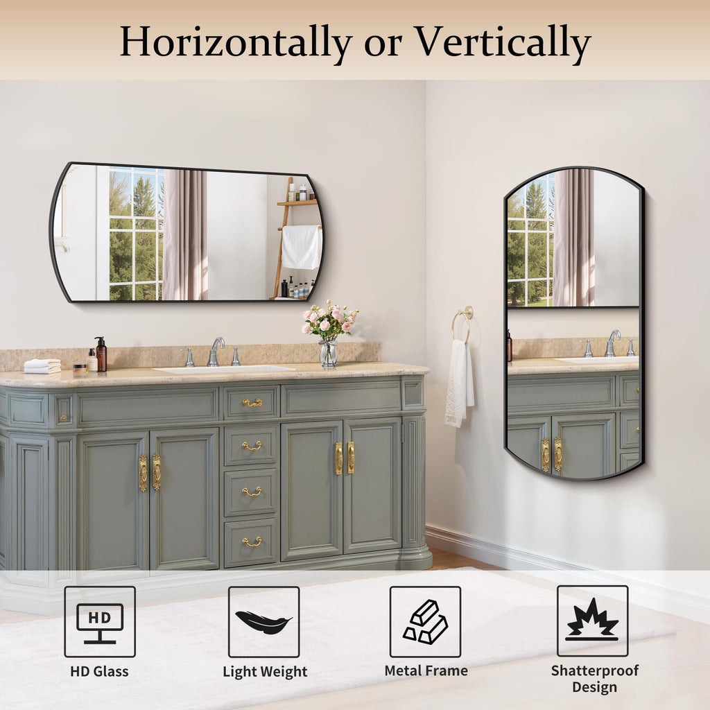 Bathroom, 20x40 Inch Black Oval Wall Mounted with Thin Metal Frame, Modern Bathroom Vanity Mirrors for Over Sink