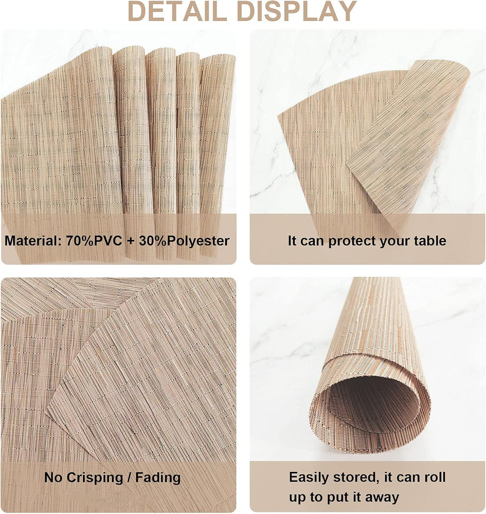 Round Placemats Wedge Place Mats Sets with Centerpiece Round Table Mats, PVC Polyester Heat Resistant Non-Slip - Set of 5