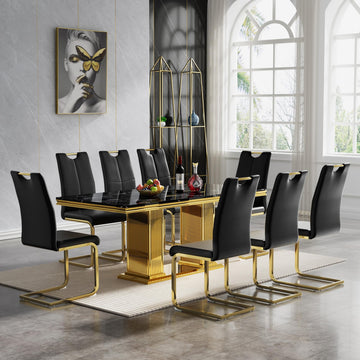 Faux Marble Dining Table Set for 8, Modern Kitchen Table Set with 8 Chairs