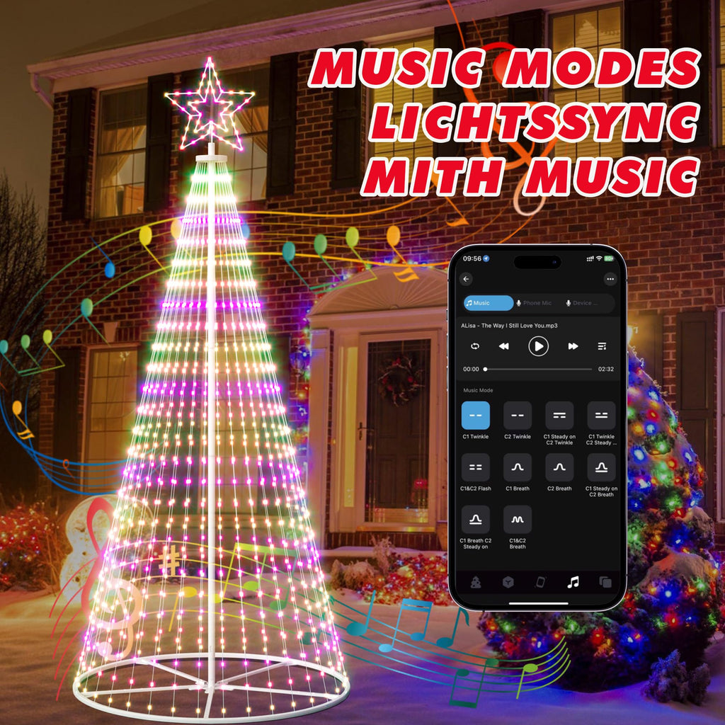 Outdoor Christmas Tree, 12 ft Prelit Christmas Tree, Smart Cone Outside Christmas Trees Light Show, App Control with