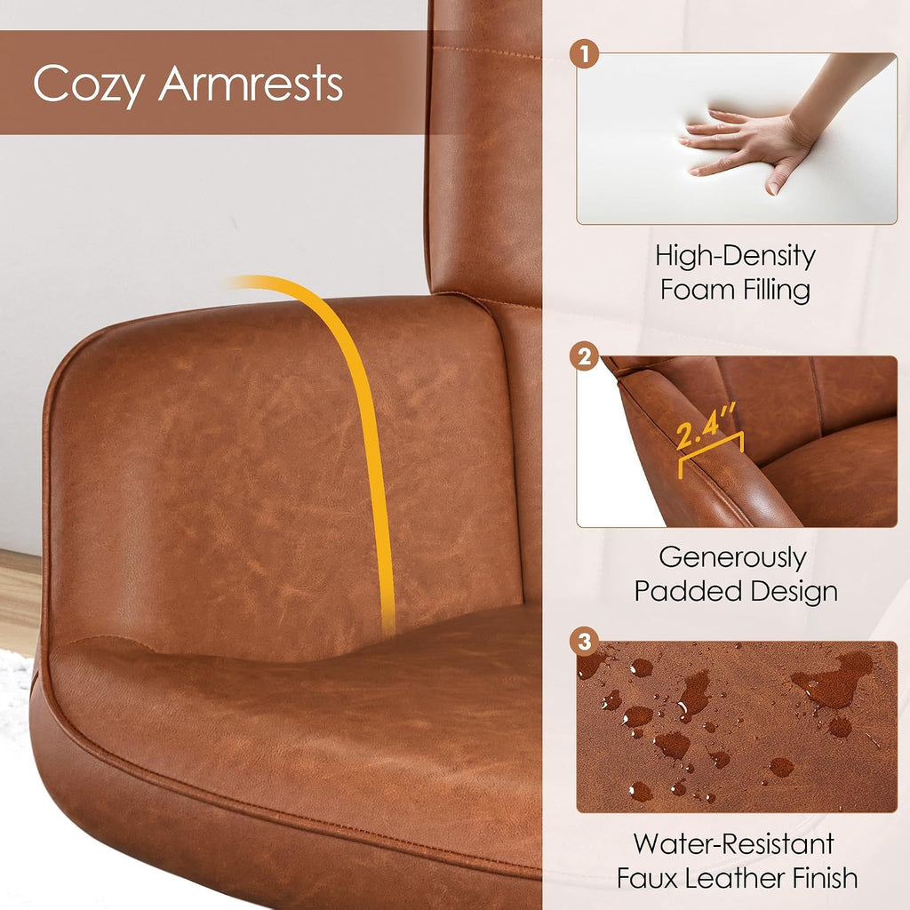 Faux Leather Accent Chair Retro Brown