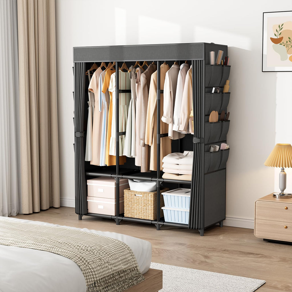 Wardrobe Closet, Portable Closets for Hanging Clothes 19mm Steel Tube Portable Wardrobe Closet , Clothes Rack with