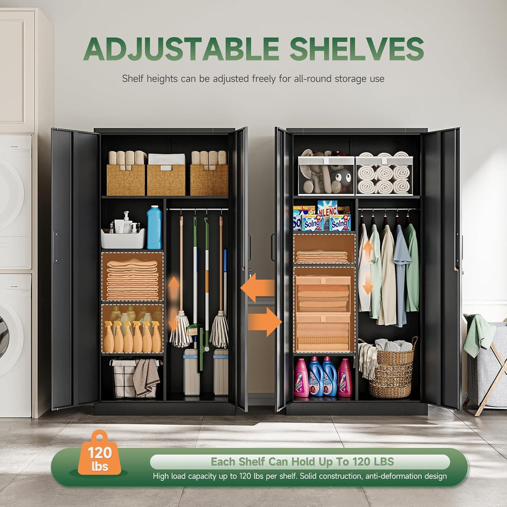 Metal Storage Cabinets Locker with Lock Door, 72'' Clothing Coat Steel Storage Freestanding Wardrobe , School